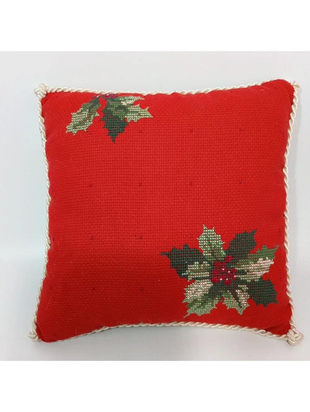 Needlepoint Pillow With a Festive Poinsettia Design Hallmark Brand 12